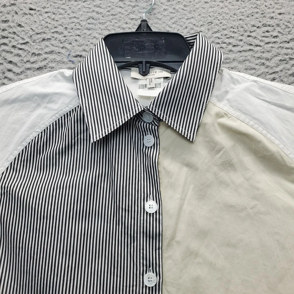 LAFAYETTE 148 New York Shirt Womens XS Multi Colorblock Striped Collar Button Up - Picture 8 of 11